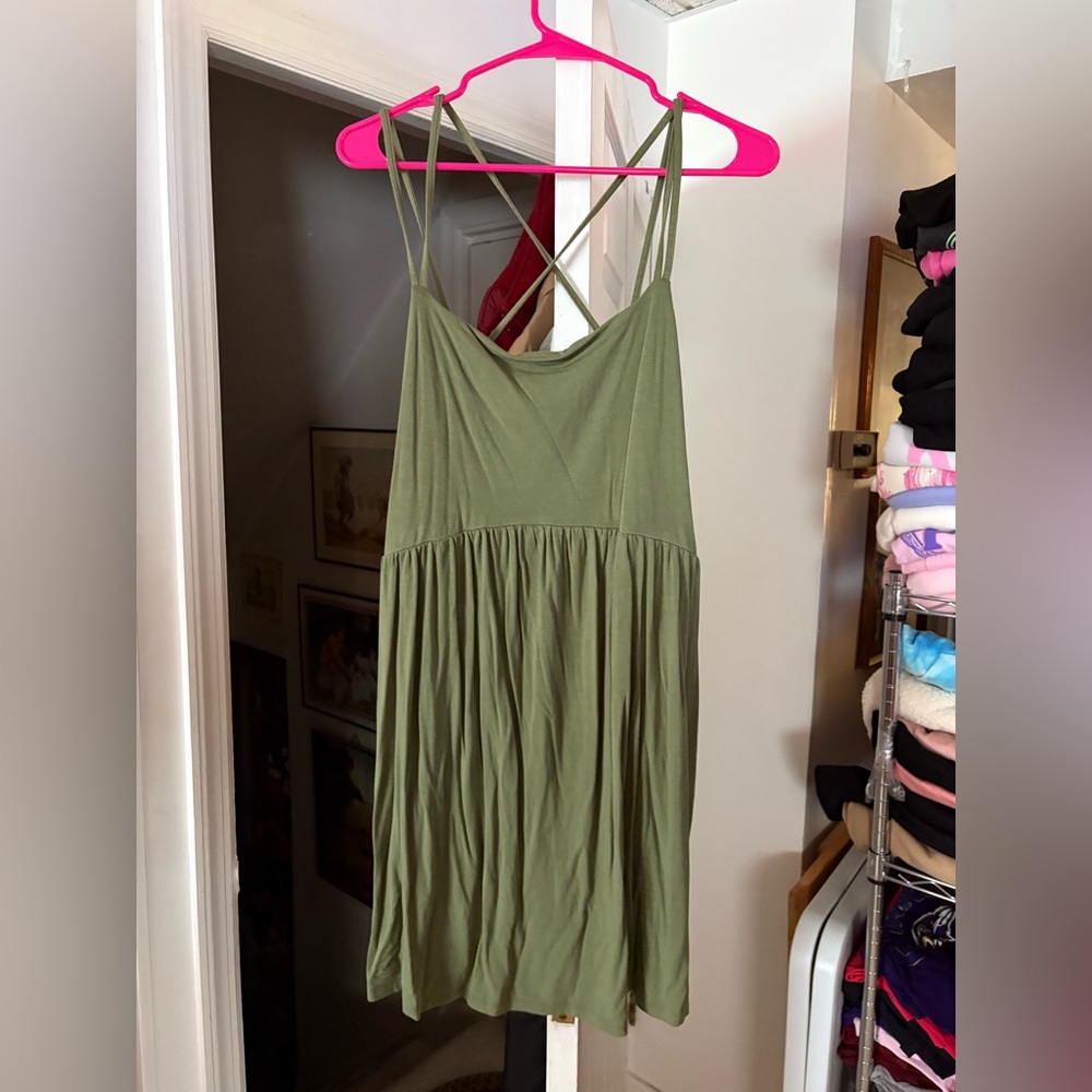 Old Navy Olive Green Spaghetti Strap Mini Dress